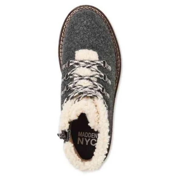 NWT MADDEN NYC Comfort Foam Hiker Wedge Gray Boots - Picture 4 of 9